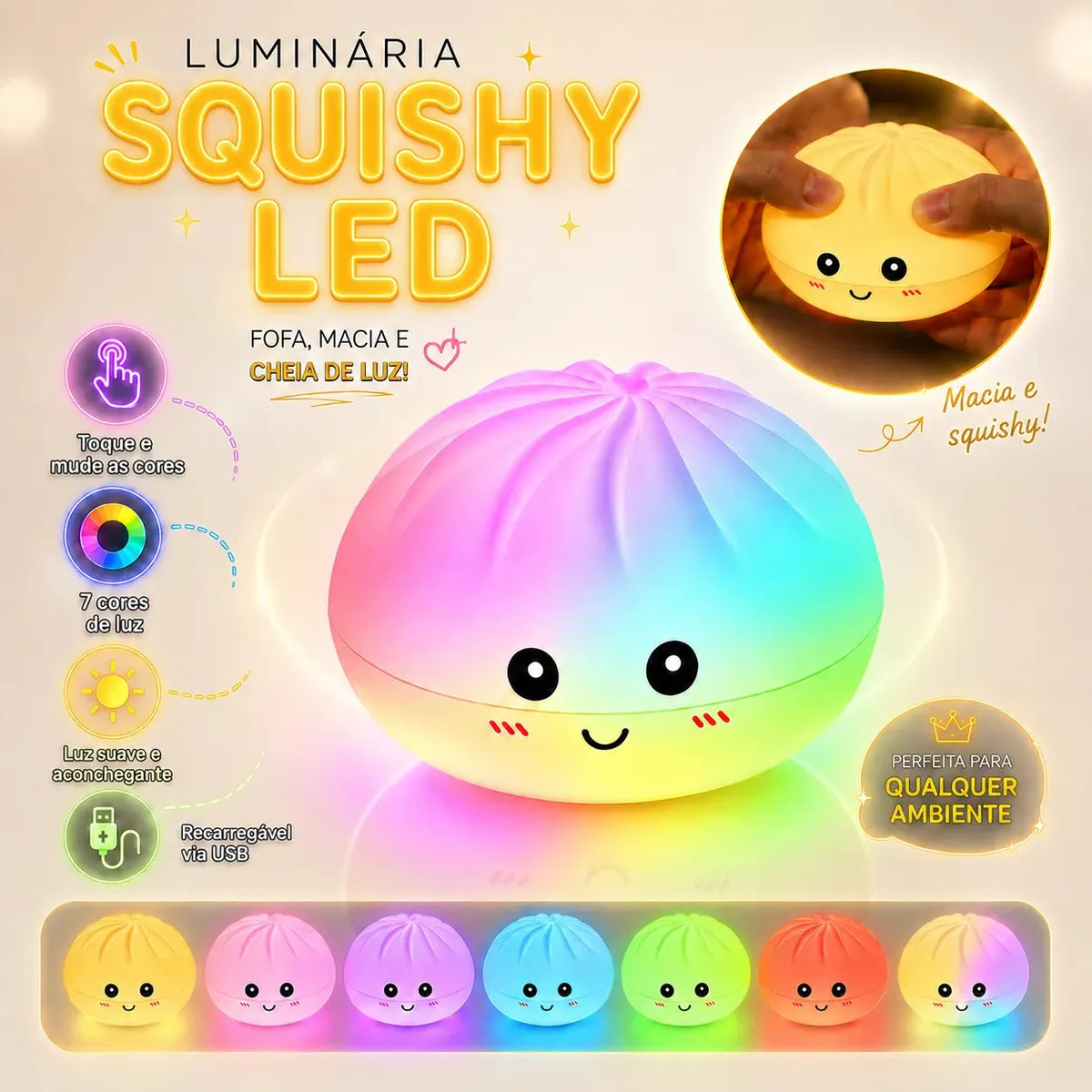 Squishy Led Luminaria Macia Colorido