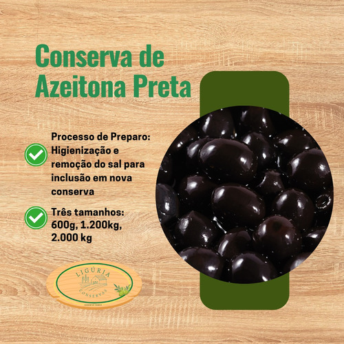 Azeitona Preta Ligúria Conservas Inteira Salmoura Em Balde Sem Glúten 1 KG
