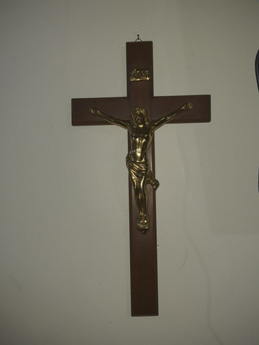  Cruz Crucifijo Antiguo Madera Y Antimonio 