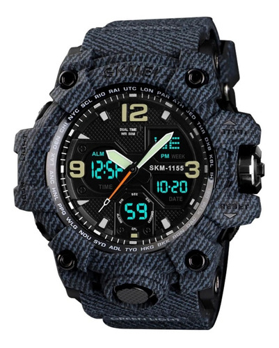 Reloj Skmei Grande Jean Negro Agujas Pantalla Negra 1155 B