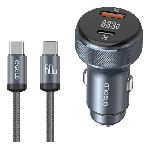 Carregador Veicular Turbo 60w Kit Com Cabo Tipo C Ou Ios