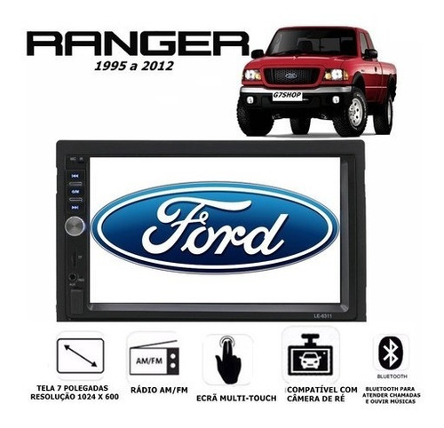 Multimídia Mp5 Ford Ranger 1995 Até 2012 Usb Bluetooth + Câm