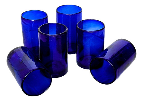 Juego Vasos Solido Azul Cobalto Vidrio Artesanal 8x13 450ml