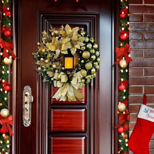 Decoración Navideña Corona Navideña Con Linterna 2023