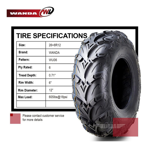 26x8r12 Radial Atv Tire Set For 06-17 Can-am Outlander 6 Ugg