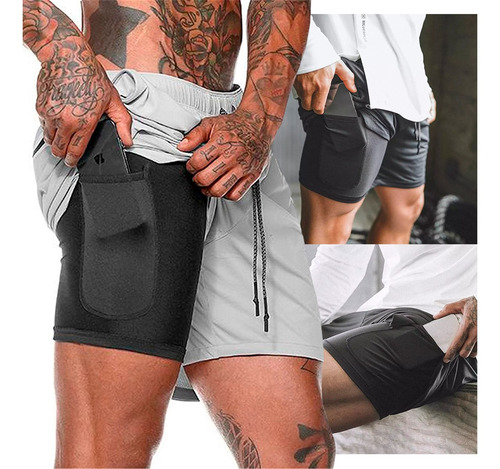 Imagen 2 de 10 de Short Gimnasio Licra Bolsillo Poliester Hombre