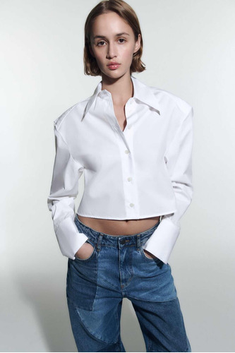 Camisa De Vestir Marca Zara Dama Color Blanco