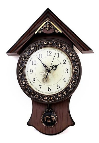 Reloj Pared Con Péndulo Simil Madera Tallada Casa Decora