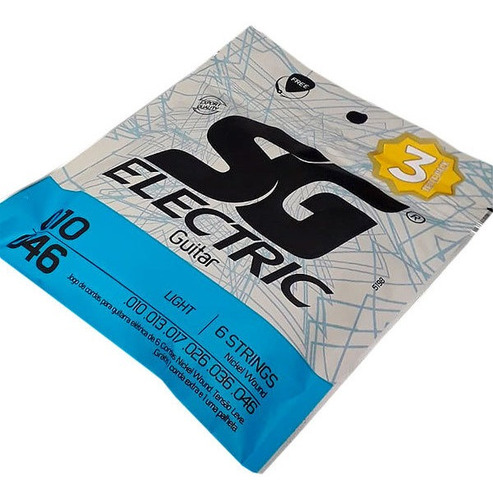 Corda Para Guitarra 010 Niquel Light Pacote Com 3 Jogos Sg