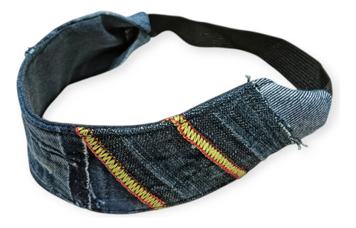 Vincha De Diseño Para El Pelo Tela Lgbt Upcycling Patchwork Jeans Pespunte Amarillo
