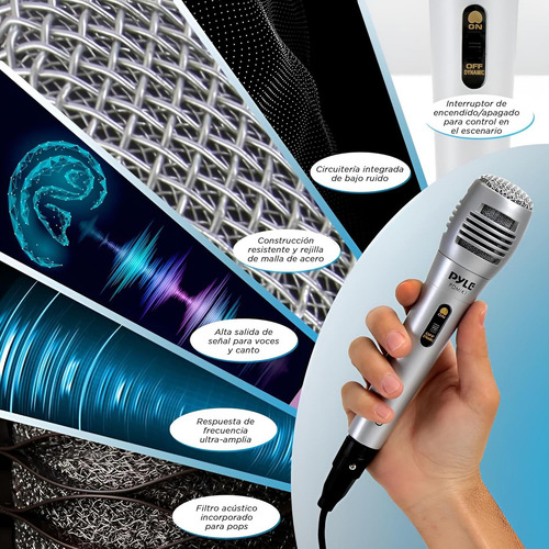 Pyle micrófono dinámico con cable - micrófono profesional unidireccional de mano con filtro pop integrado, resistente, incluye cable de audio XLR de 2 m