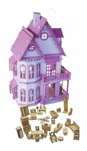 Casinha Boneca Barbie Polly Mdf Pintada Decoração Casa Rosa