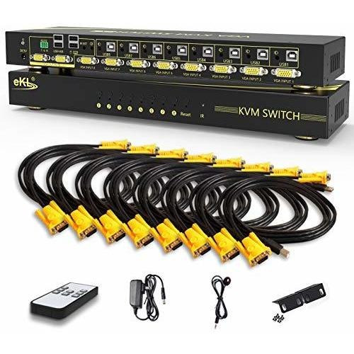 Conmutador Automático Ekl Vga Kvm, 8 Puertos, Entrada Y 2 Sa