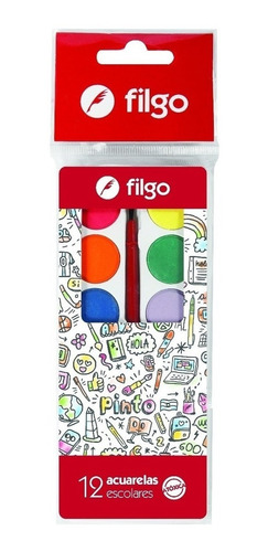 Acuarela Paleta Filgo X 12 Colores + Pincel Pack X50 Paletas