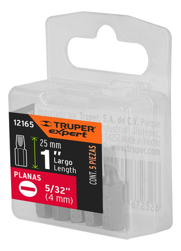 Punta Plana Para Atornillador Corta 4mm X 25mm Truper X 5 Un