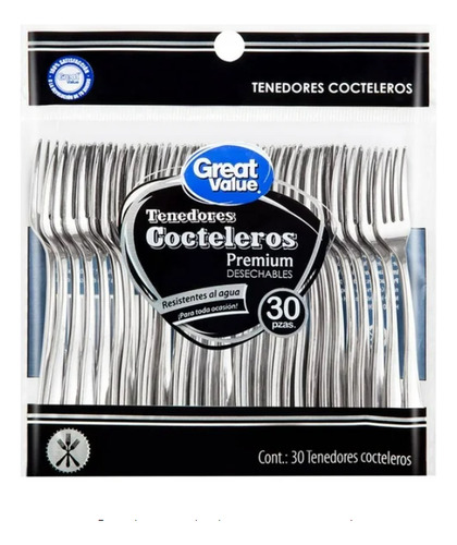 Tenedor Great Value Desechables Cocteleros 4 Paquetes