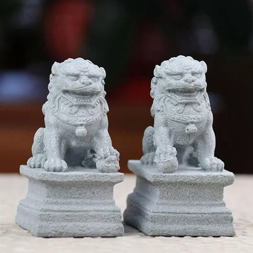 2 Estatuas De Leones Guardianes De Piedra Arenisca