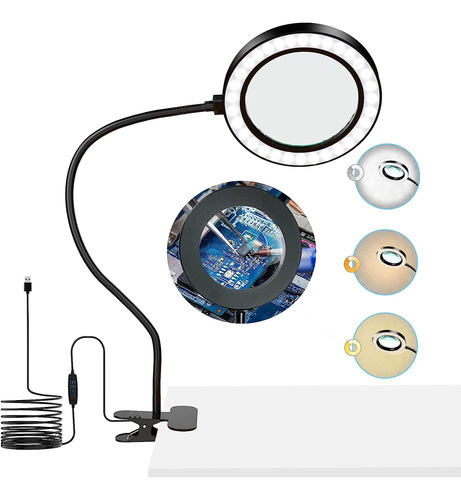 Lámpara De Vidrio De Lupa 10x Con Luz, Luz De Lupa Con Clip,