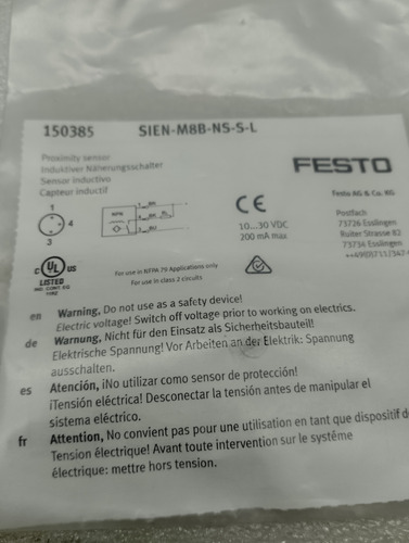 Festo Sien-m8b-ns-s-l  Sensor Inductivo Npn N/o Np150385