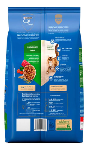 Alimento Cat Chow Hogareños Sabor Carne Para Gato Adulto 9kg