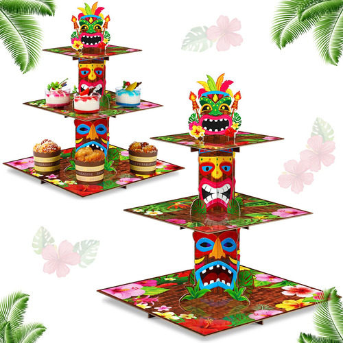 Soporte Hawaiano De 3 Niveles Para Cupcakes Tiki Con Tematic