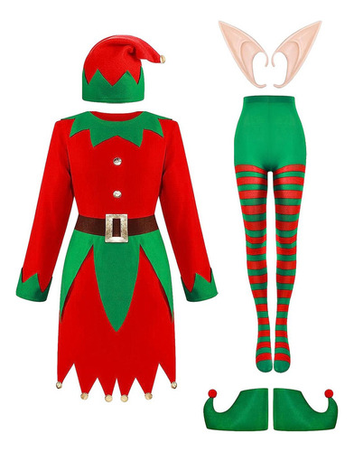 Navidad Señoras Lindo Disfraz De Payaso Elfo Verde