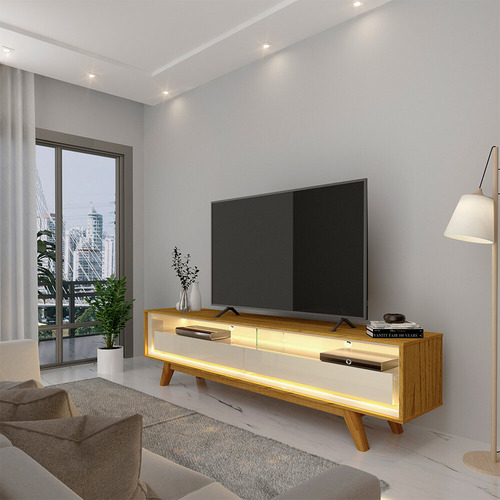 Painel Nobre Com Rack Requinte Gelius Naturale/off White