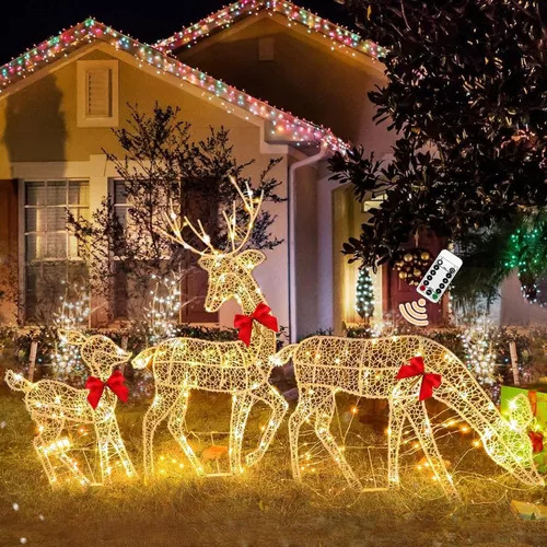 Adornos Navideños Con Forma De Reno, 3 Piezas, Led, Decoraci