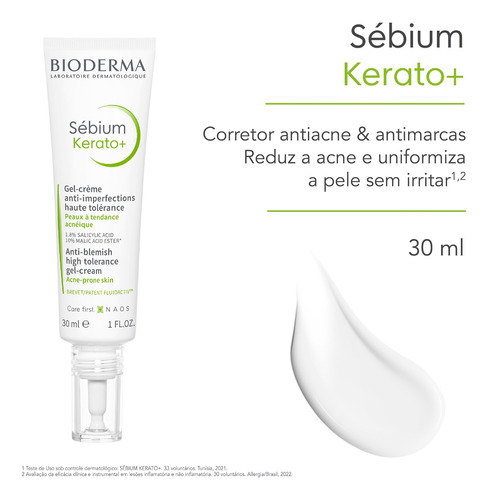 Gel Creme Antiacne Sebium Kerato+ 30ml Bioderma Momento de aplicação Dia/Noite Tipo de pele Oleosa