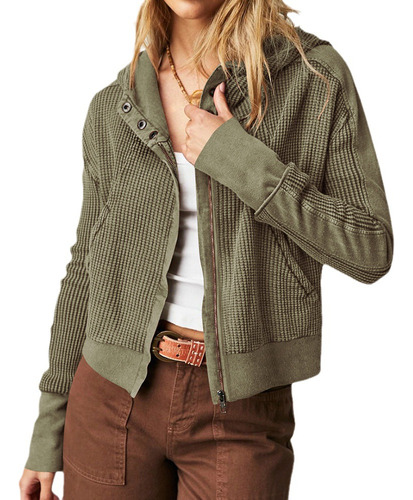 Sudadera Con Capucha Zip Up Cardigan Patchwork Para Mujer