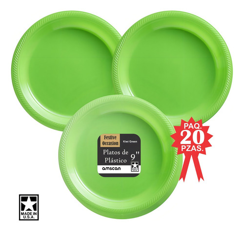 Plato De Plástico Grande Desechable Amscan Colores Verde Kiwi