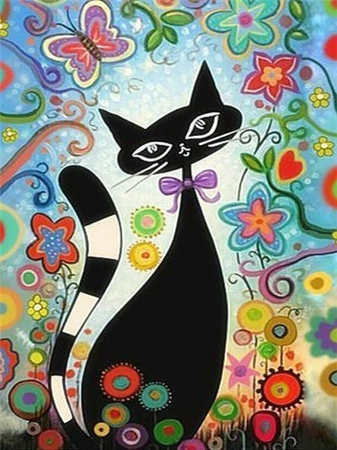 Pintura Por Números Animal Gato Negro 30x20 / Kit 