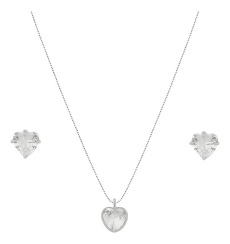 Conjunto Colar Brincos Pingente Prata925 Zirconia Brilhantes