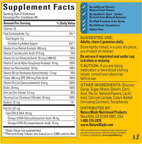 Multivitamínico Con Omega 3 De Hombre Nature Made 80 Gomitas