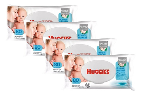 4un Huggies Toallitas Humedas Bebé Puro Y Natural Rn X80