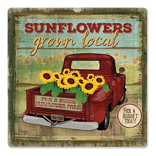 Local Grown Sunflowers Retro Vintage Decor Metal Tin Si...