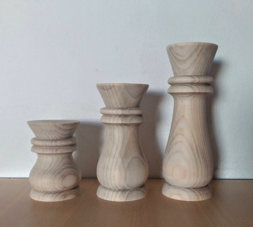 Portavelas - Candelabros De Madera Torneada Set X 3