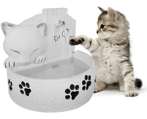 Bebedouro Para Gato Fonte De Água Para Gato Em Resina Branca