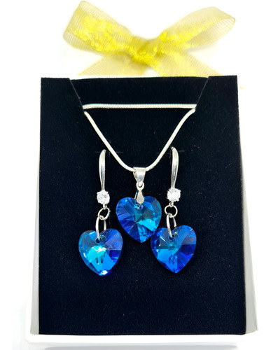 Set Collar Aros Plata Fina Circón Y Cristal, Corazón Titanic