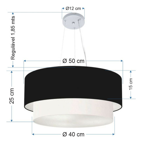 Pendente Duplo Cilíndrico Vivare Md-4061 Cúpula Tec 50x40cm Estrutura Preto/Branco 127/220V