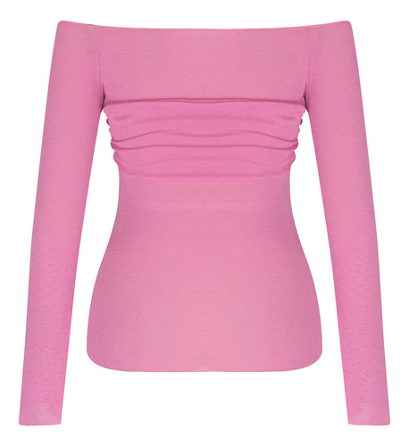 Blusa De Verano De Manga Larga Lisa Con Hombros Descubiertos