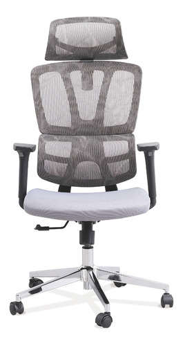 Cadeira De Escritório Ajuste Encosto Ergonômica Branca E Cinza Com Estofado De Malha 150kg