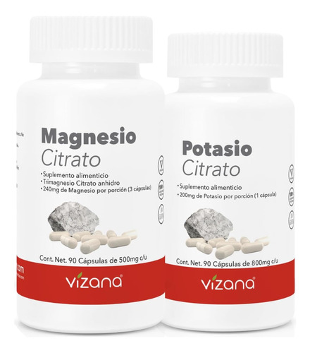 Citratos De Magnesio Y Potasio, 180caps-pack Vizananutrition