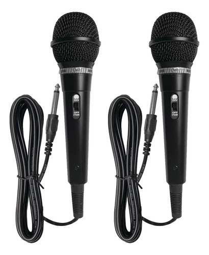 Microfone Duplo Karaoke Igreja Bar + 2 Cabos P10 3m Cor Preto e Preto