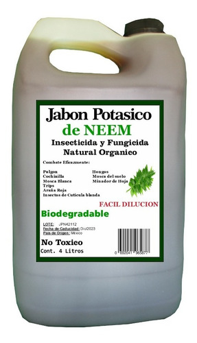 Jabon Potasico De Neem 4lt 50% Facil Dilucion Insecticida