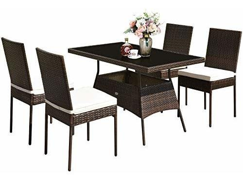 Imagen 9 de 10 de Tangkula Juego De Comedor De Mimbre Para Patio, Mesa Y Silla