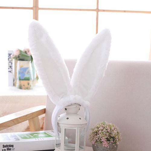 Diadema Con Orejas De Conejo De Peluche, Accesorios Blanco