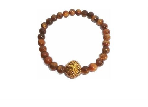 Pulsera Unisex León Piedra Genuina Ojo De Tigre 