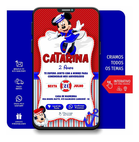 Convite Minnie Rosa Digital Interativo Online Whatsapp