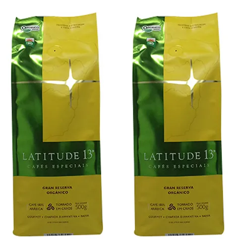 2 X Café Torrado Em Grãos Orgânico Arábica Latitude13 500g